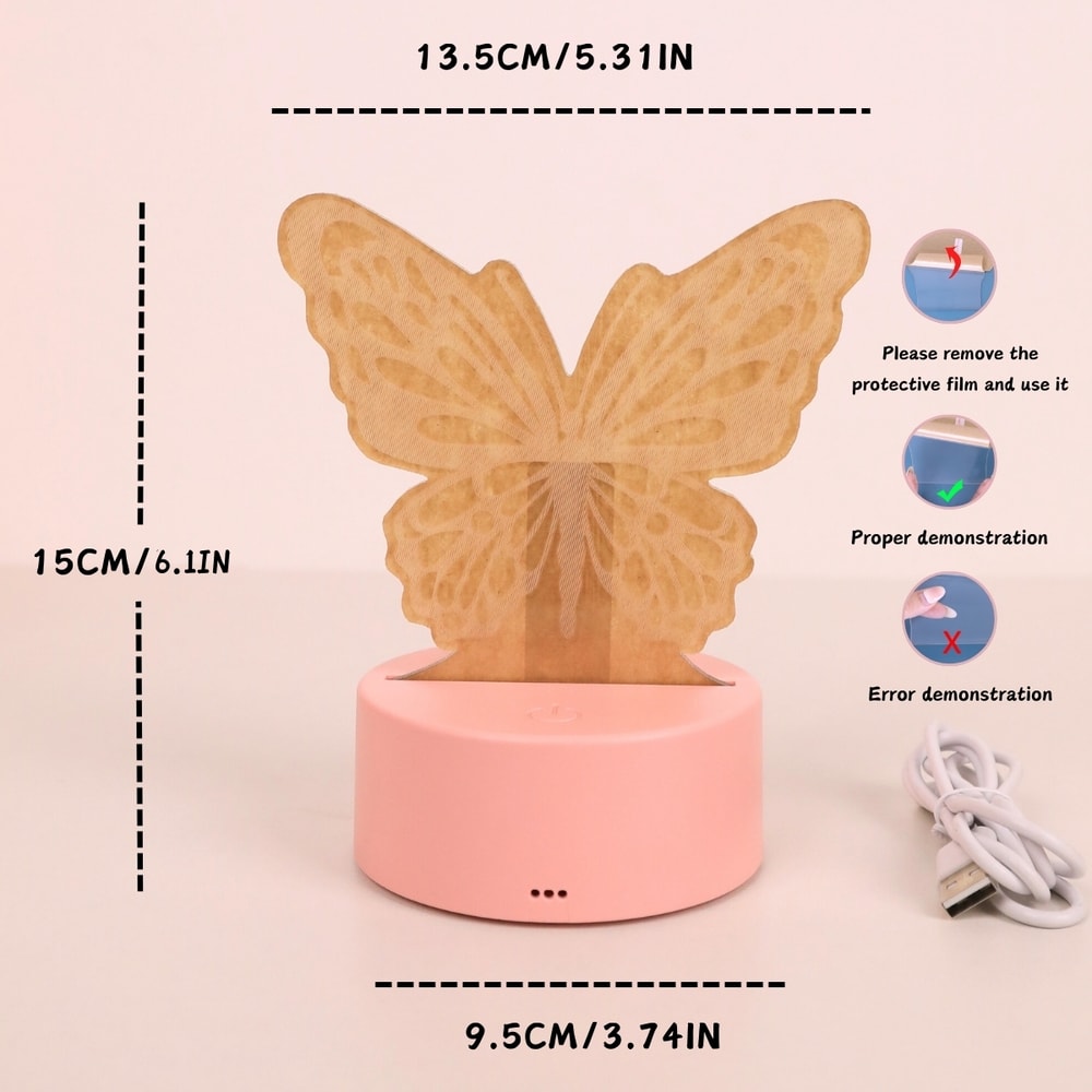 butterfly night light, USB bedside lamp, LED butterfly decor, romantic bedroom light, butterfly gift for her