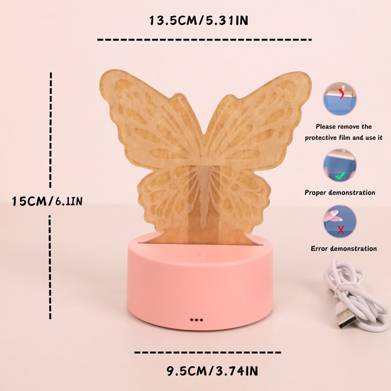 butterfly night light, USB bedside lamp, LED butterfly decor, romantic bedroom light, butterfly gift for her