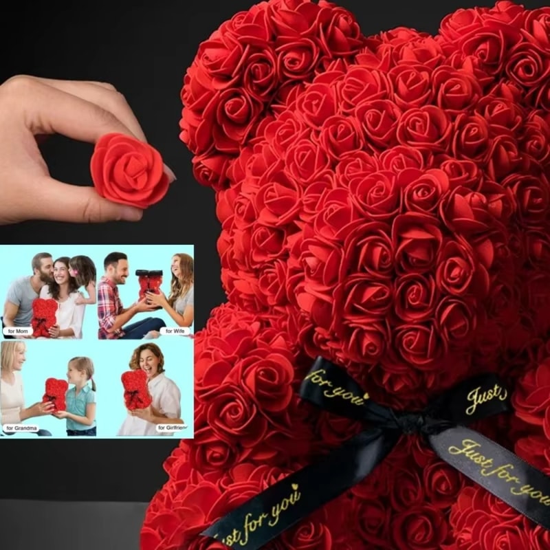 Eternal Rose Teddy Bear Gift for Mom Romantic Floral Decor