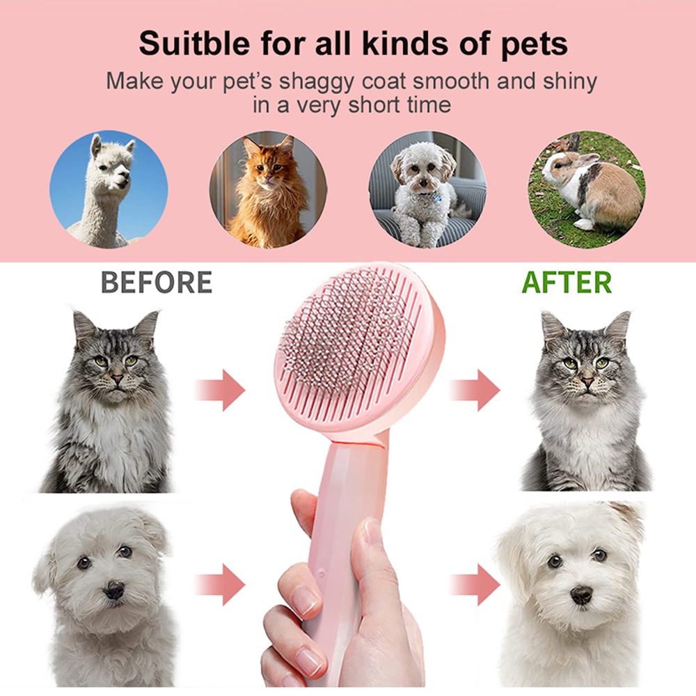 Gentle Self Cleaning Cat Grooming Brush For Shedding Hair And Undercoat Care 3