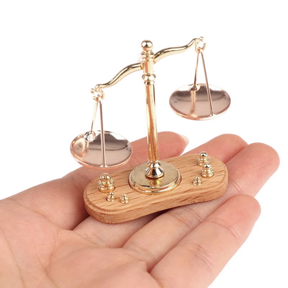 Vintage Justice Scale Decor Antique Mini Balance Ornament for Office, Library & Gift Display