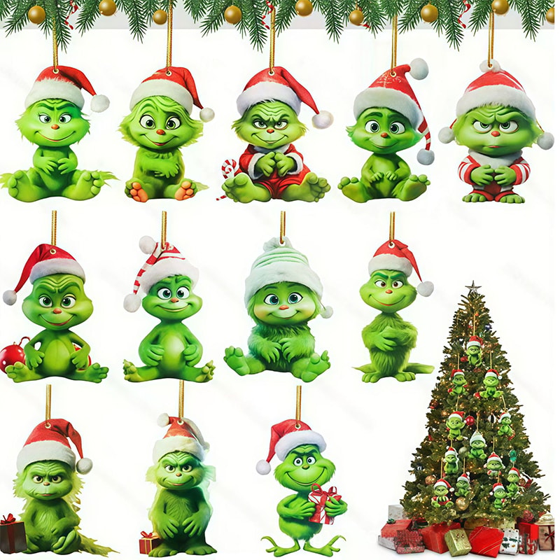 Grinch Inspired Christmas Tree Ornament Hanging Decor for Holiday Parties & Gifts