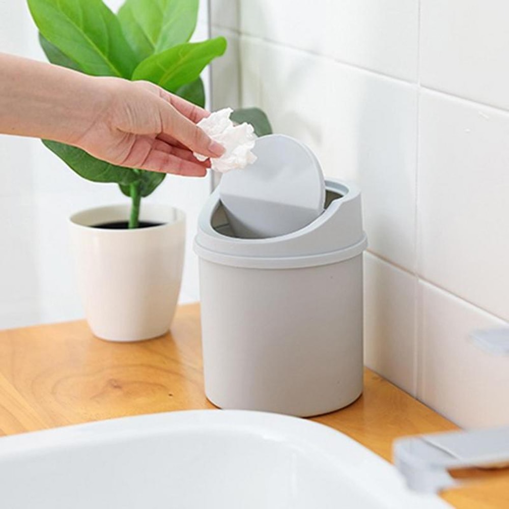 Minimalist Desktop Trash Can with Lid for Office, Vanity & Bedroom Organization