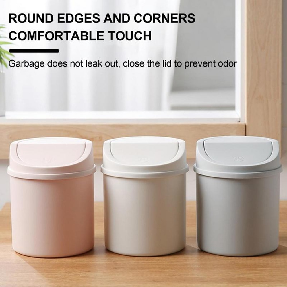 Minimalist Desktop Trash Can with Lid for Office, Vanity & Bedroom Organization