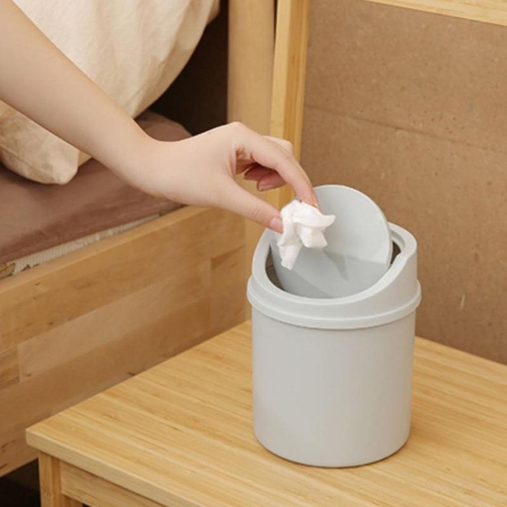 Minimalist Desktop Trash Can with Lid for Office, Vanity & Bedroom Organization
