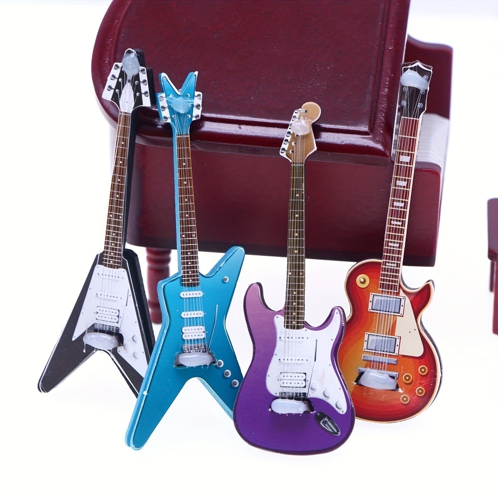 Mini Electric Guitar Dollhouse Decor Set For Music Lovers Collectors 2