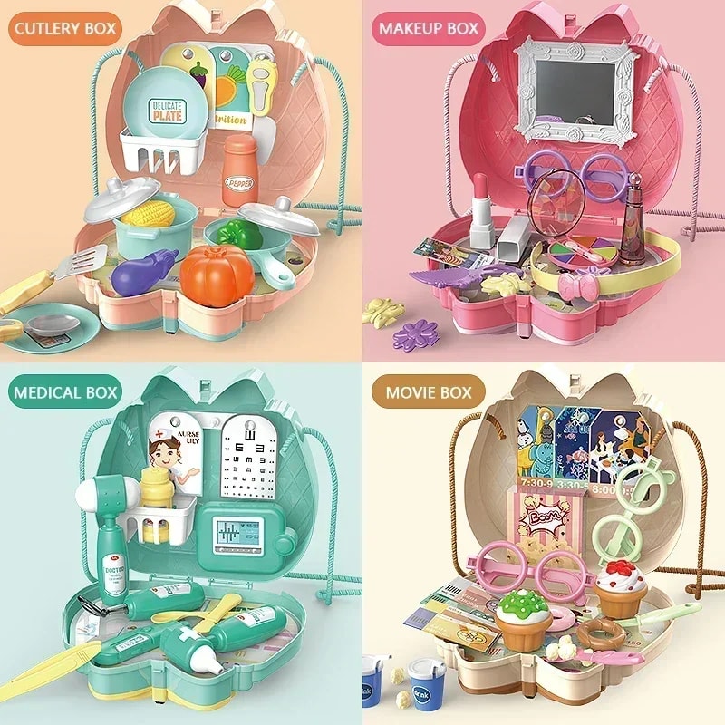 Kids Pretend Play Makeup Doctor Kit Travel Bag Set For Girls And Toddlers 3