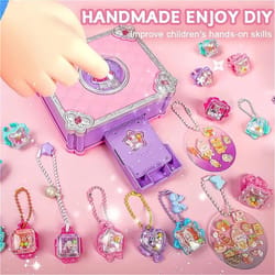 princess diy jewelry making kit with sticker machine, beads, rings & keychain charms for girls