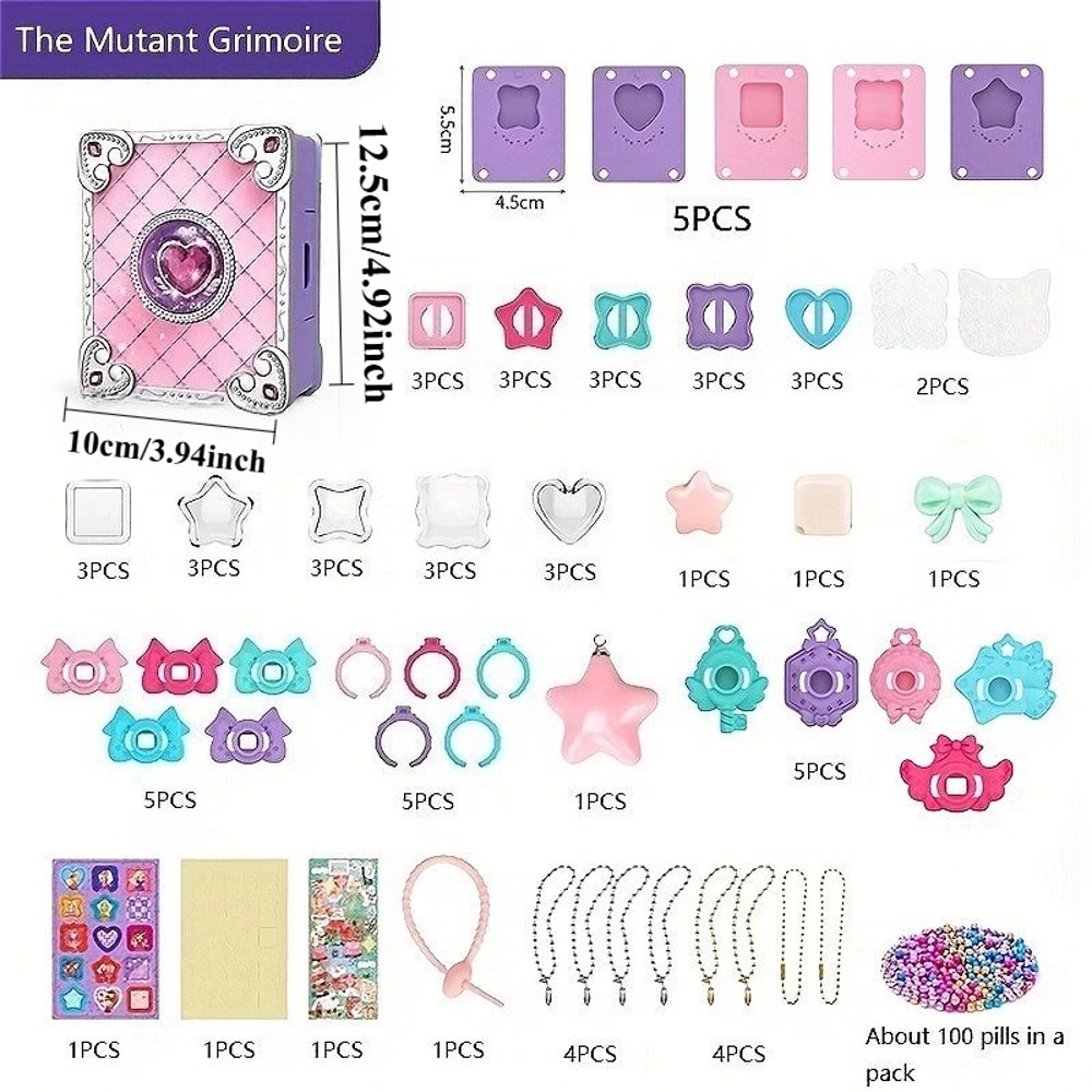 Princess DIY Jewelry Making Kit with Sticker Machine, Beads, Rings & Keychain Charms for Girls