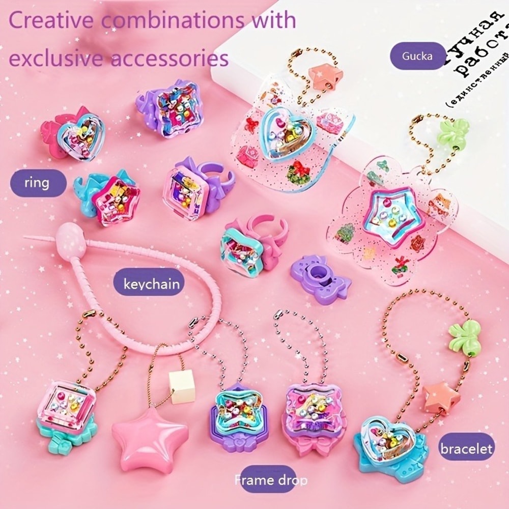 Princess DIY Jewelry Making Kit with Sticker Machine, Beads, Rings & Keychain Charms for Girls