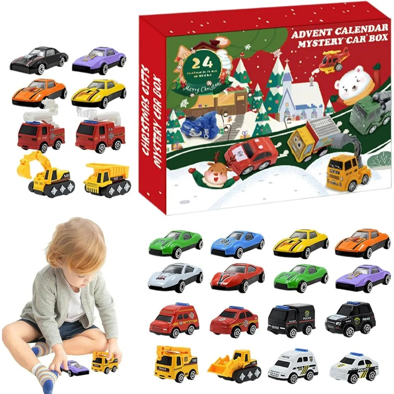 Piece Pull Back Car Toys Advent Calendar for Kids Christmas Countdown Gift Set