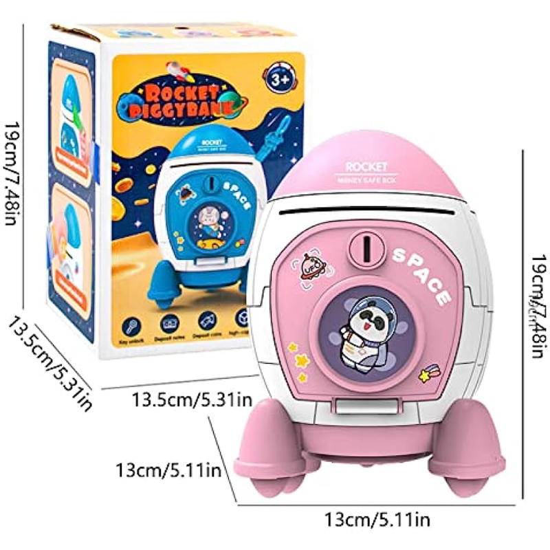 Kids Space Rocket Coin Bank Toy For Boys Girls Large Capacity Saving Bank Gift 1