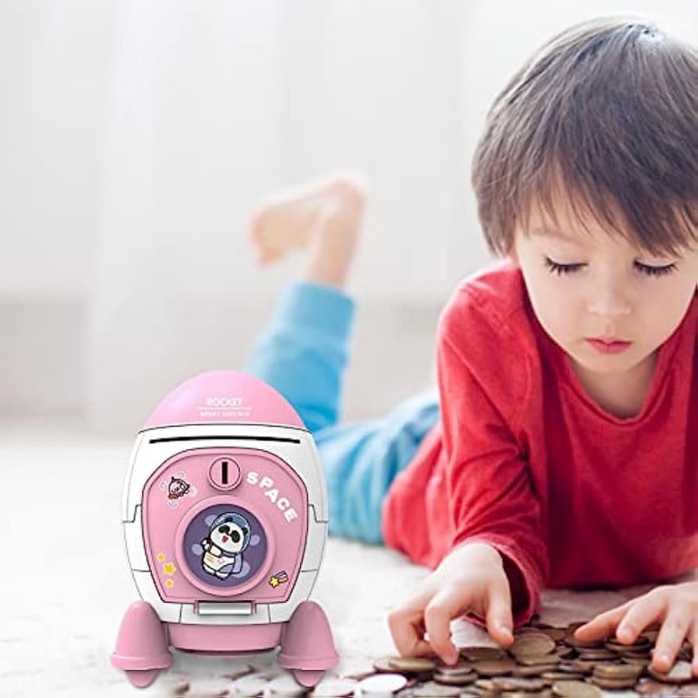Kids Space Rocket Coin Bank Toy For Boys Girls Large Capacity Saving Bank Gift 2