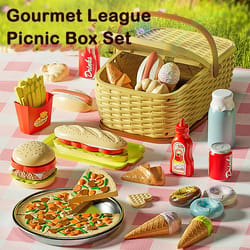 kids picnic basket playset with pretend play food kitchen cutting toys for toddlers