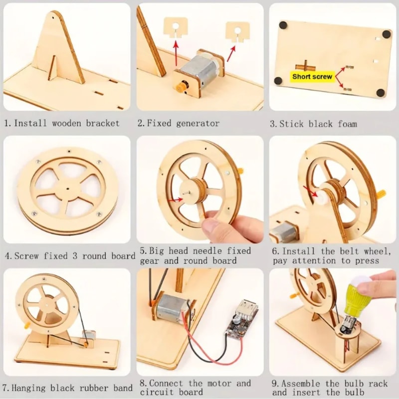 Hand Crank STEM Generator Kit for Kids DIY Science Experiment Building Toy