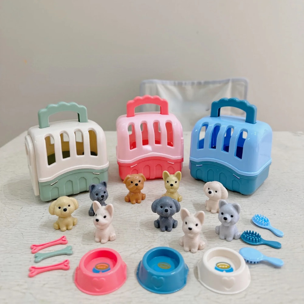 Puppy Care Vet Play Set for Kids with Carrier Cage and Grooming Accessories