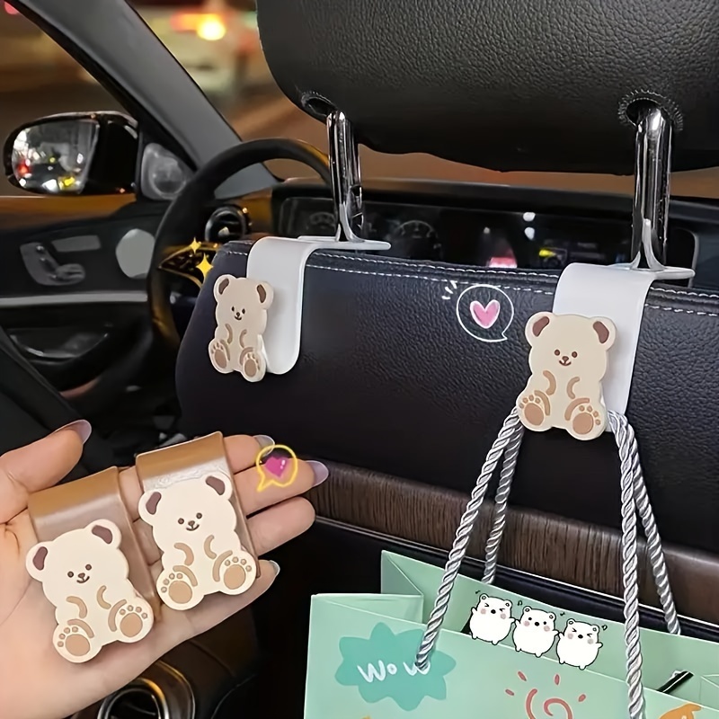 Cute Bear Bunny Car Headrest Hooks For Bags And Purses Universal Back Seat Organizer 0