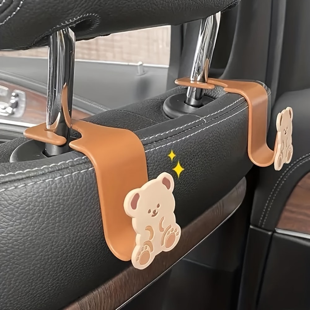 Cute Bear Bunny Car Headrest Hooks For Bags And Purses Universal Back Seat Organizer 1