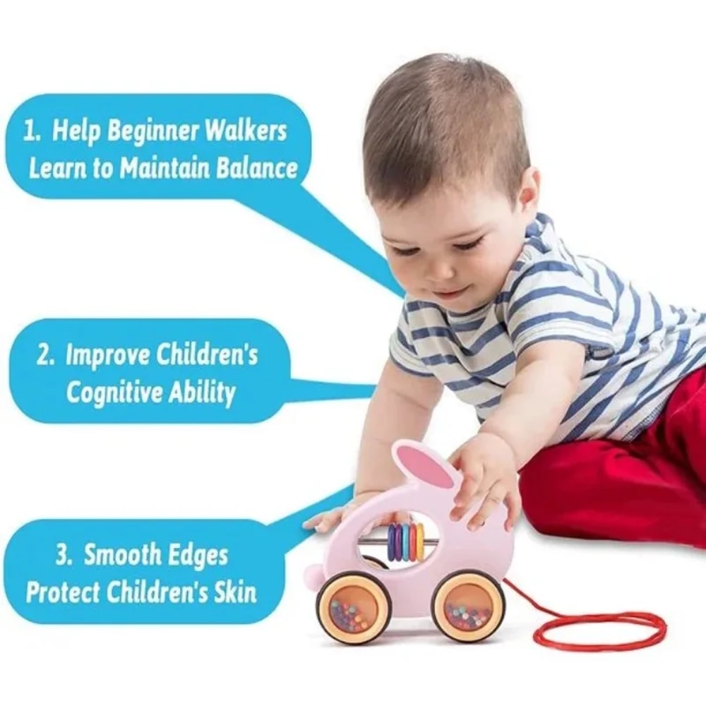 Wooden Animal Pull Along Toy For Toddlers Educational Walking Companion 3