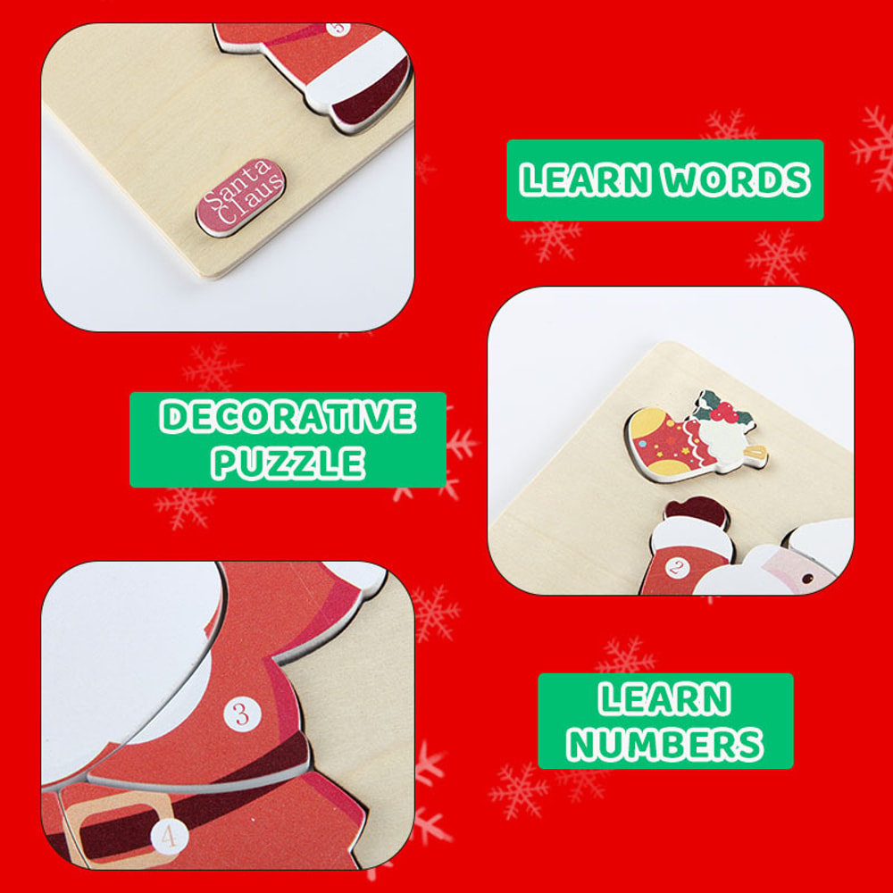 Montessori Christmas Wooden Puzzle Set for Toddlers and Kids