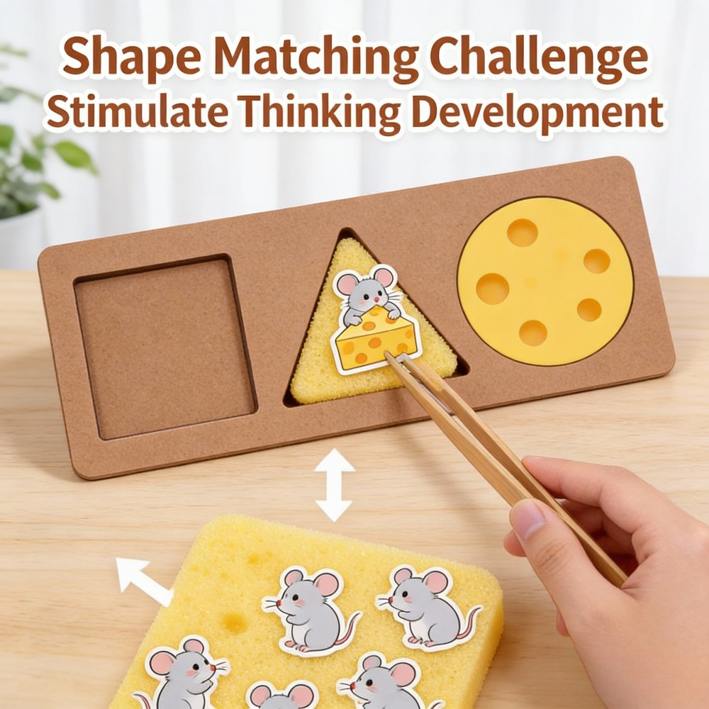 Montessori Shape Matching Game Cheese Mice Puzzle for Toddlers and Family Learning Fun