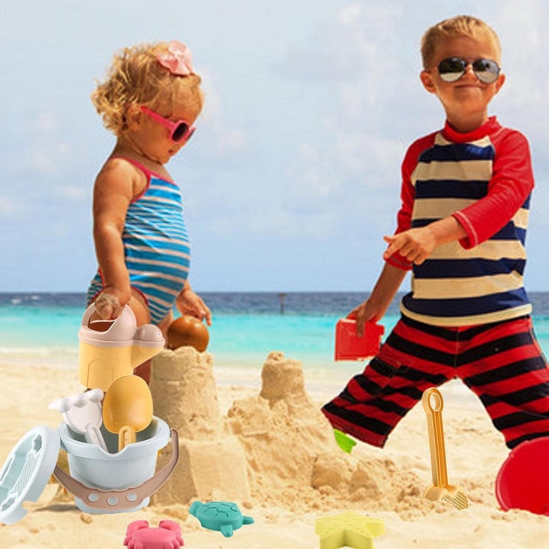 Ocean Adventure Beach Toys for Kids Sand Play Set with Bucket, Watering Can & Sea Creature Molds
