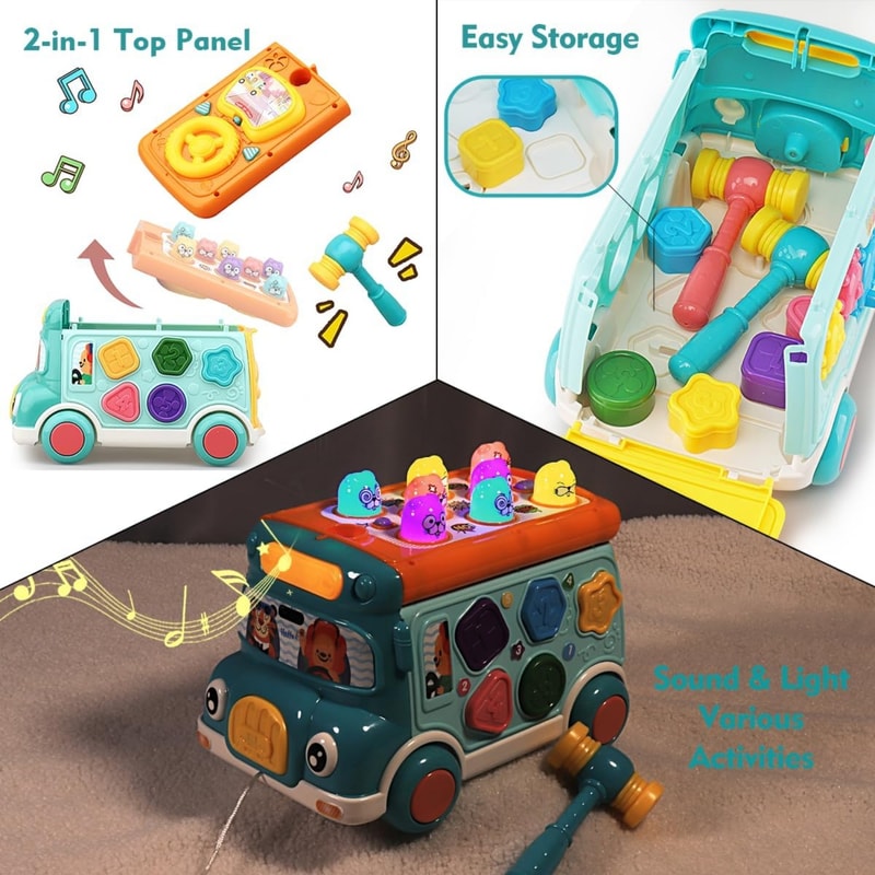 Melody PlayBus Interactive Learning Toy with Lights, Sounds & Shape Sorter