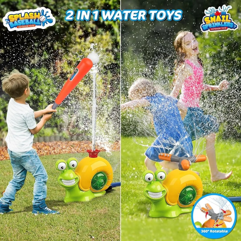 Snail Splash Baseball Sprinkler Toy For Kids With Rotating Water Spray 3