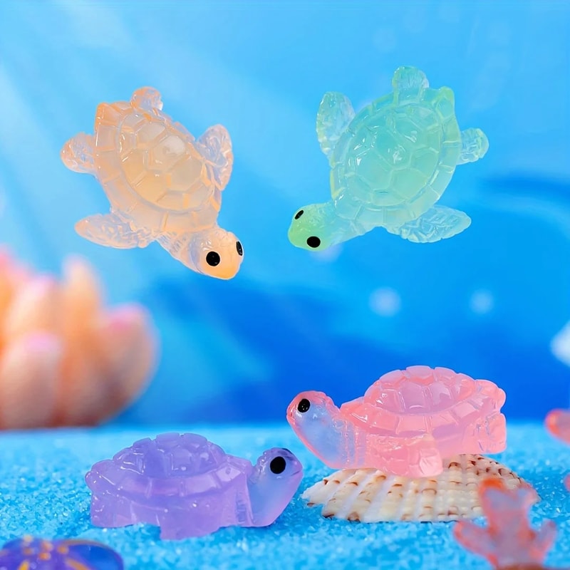 Glow Turtle Mini Resin Ornaments Set For Fairy Gardens Aquarium Decor And DIY Crafts 3