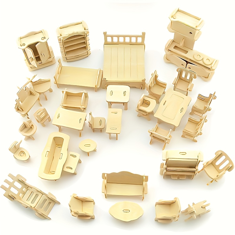 Wooden Dollhouse Furniture Set DIY Puzzle Miniature Room Kit