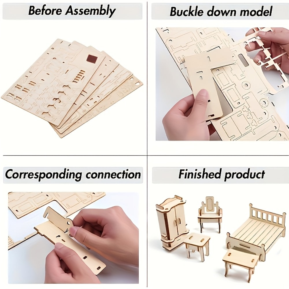 Wooden Dollhouse Furniture Set DIY Puzzle Miniature Room Kit