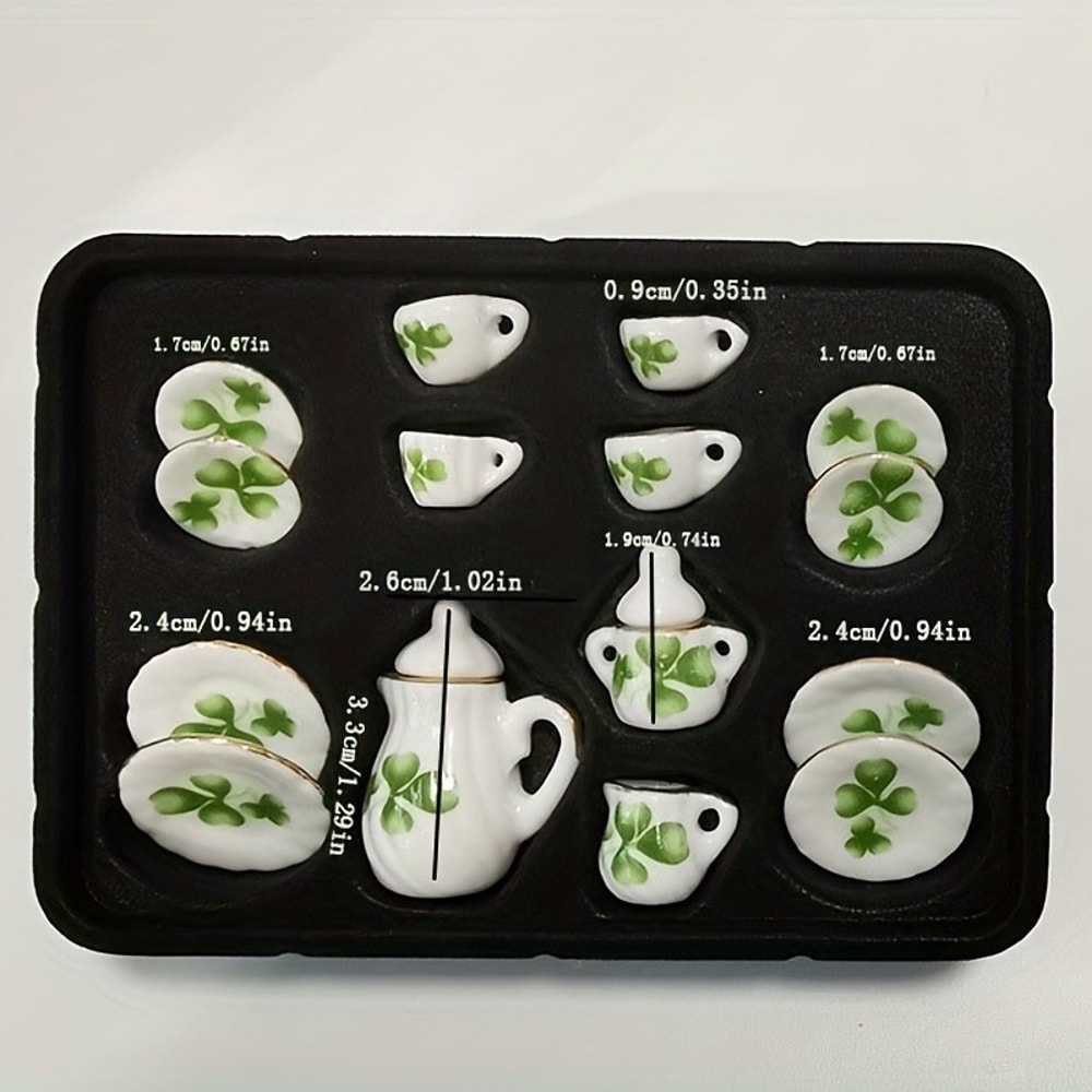 Mini Ceramic Tea Set for Dollhouse Play Kids Tea Party Toy with Miniature Cups and Plates
