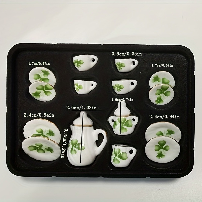 Mini Ceramic Tea Set for Dollhouse Play Kids Tea Party Toy with Miniature Cups and Plates