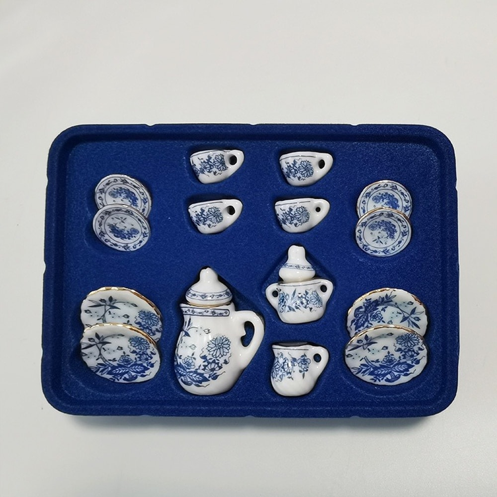 Mini Ceramic Tea Set for Dollhouse Play Kids Tea Party Toy with Miniature Cups and Plates