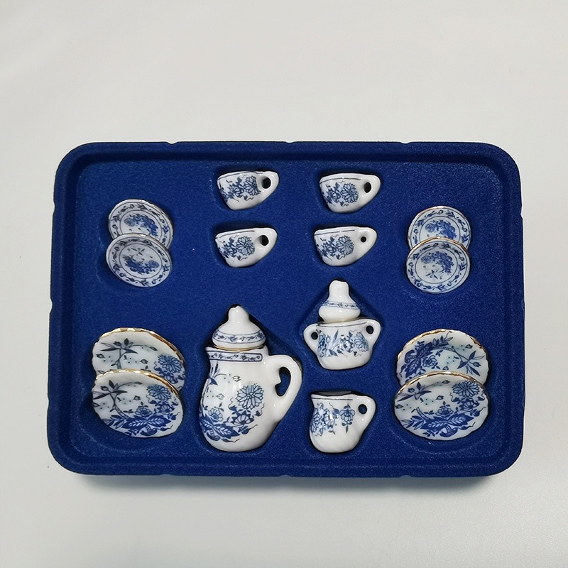 Mini Ceramic Tea Set for Dollhouse Play Kids Tea Party Toy with Miniature Cups and Plates