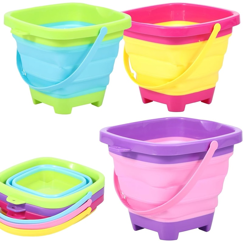 Collapsible Silicone Beach Bucket For Kids Travel Sand Toy Set 0