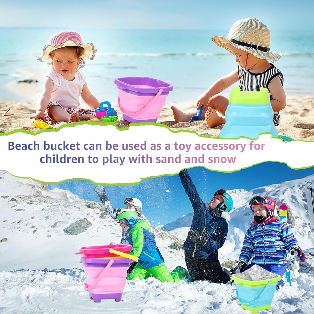 Collapsible Silicone Beach Bucket For Kids Travel Sand Toy Set 5