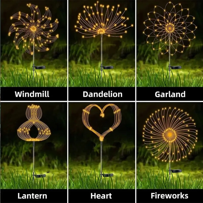 Solar Firework Garden Lights Waterproof LED Dandelion Landscape Decor