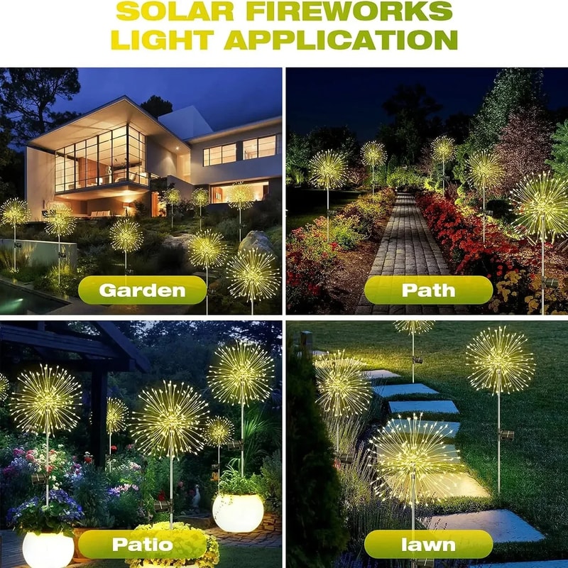 Solar Firework Garden Lights Waterproof LED Dandelion Landscape Decor
