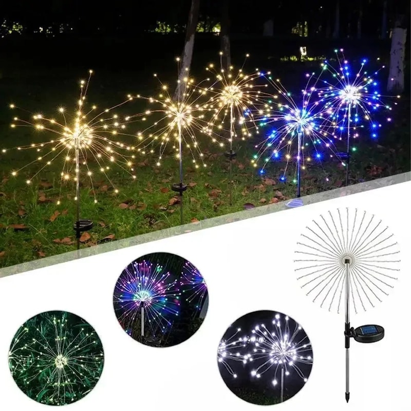 Solar Firework Garden Lights Waterproof LED Dandelion Landscape Decor