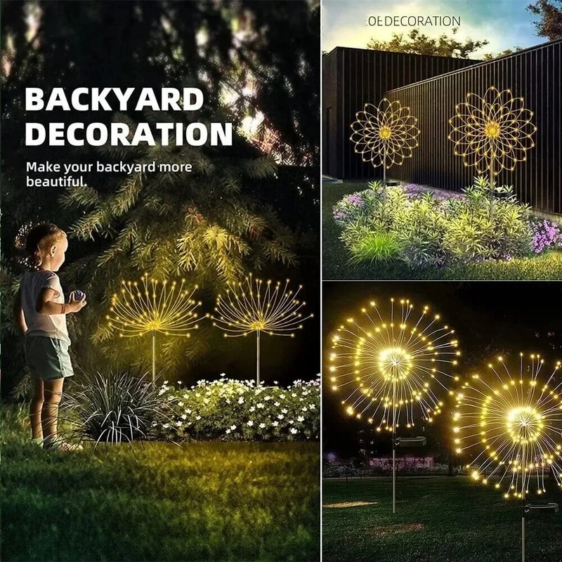 Solar Firework Garden Lights Waterproof LED Dandelion Landscape Decor