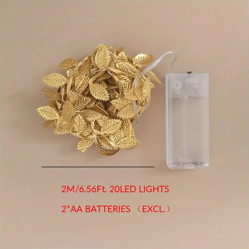 Golden Leaf Fairy String Lights Battery Powered LED Decor for Weddings, Bedrooms & DIY Crafts