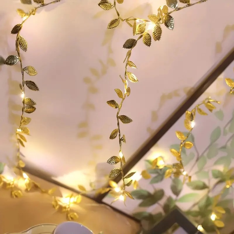 Golden Leaf Fairy String Lights Battery Powered LED Decor for Weddings, Bedrooms & DIY Crafts