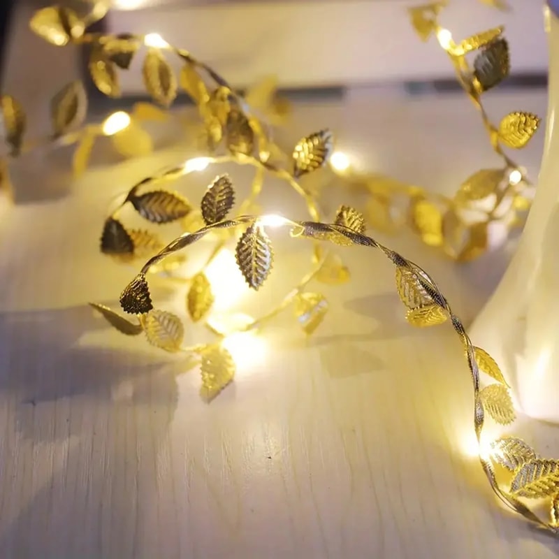 Golden Leaf Fairy String Lights Battery Powered LED Decor for Weddings, Bedrooms & DIY Crafts