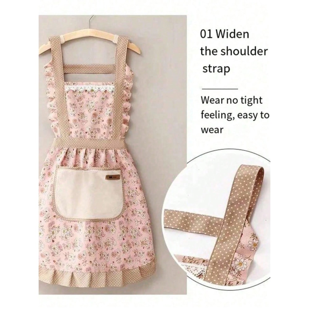 Blush Bloom Canvas Kitchen Apron for Women with Breathable Anti-Stain Protection