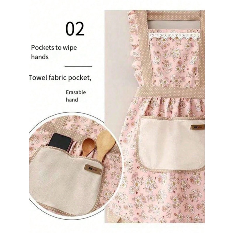 Blush Bloom Canvas Kitchen Apron for Women with Breathable Anti-Stain Protection