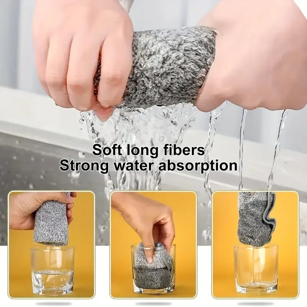 Bamboo Charcoal Microfiber Dish Cloths Super Absorbent Oil Resistant Kitchen Cleaning Wipes 1