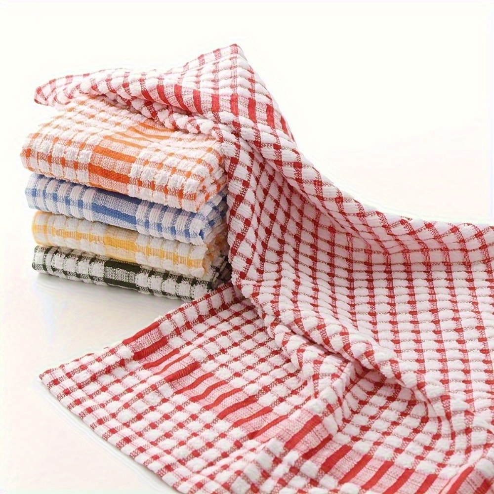 Piece Absorbent Dish Towels Set Reusable Plaid Kitchen Cleaning Cloths for Everyday Use