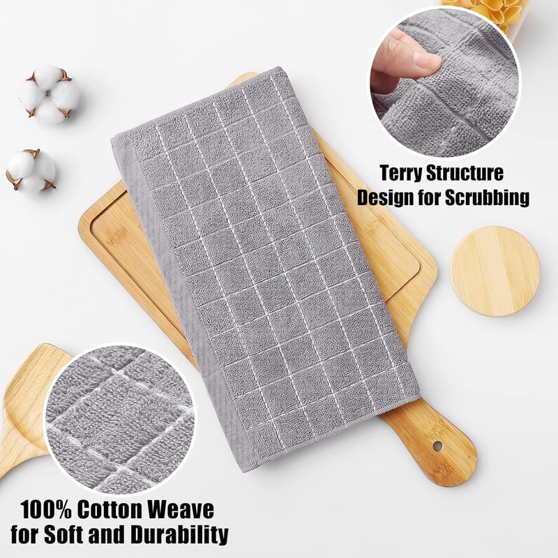 Ultra Soft Cotton Dish Cloths Set of Absorbent Terry Kitchen Towels