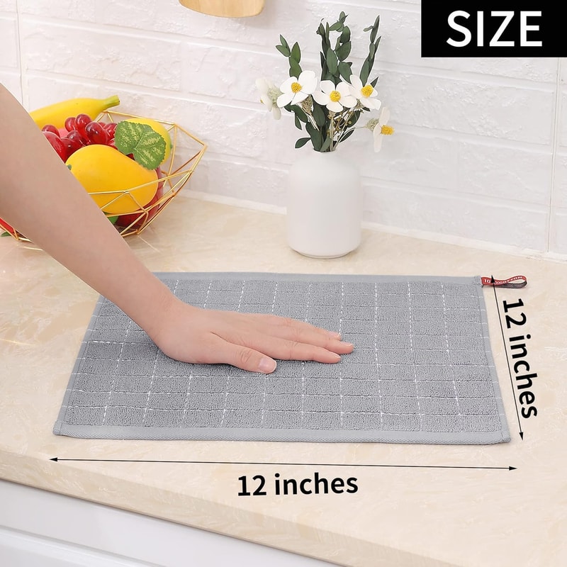 Ultra Soft Cotton Dish Cloths Set of Absorbent Terry Kitchen Towels